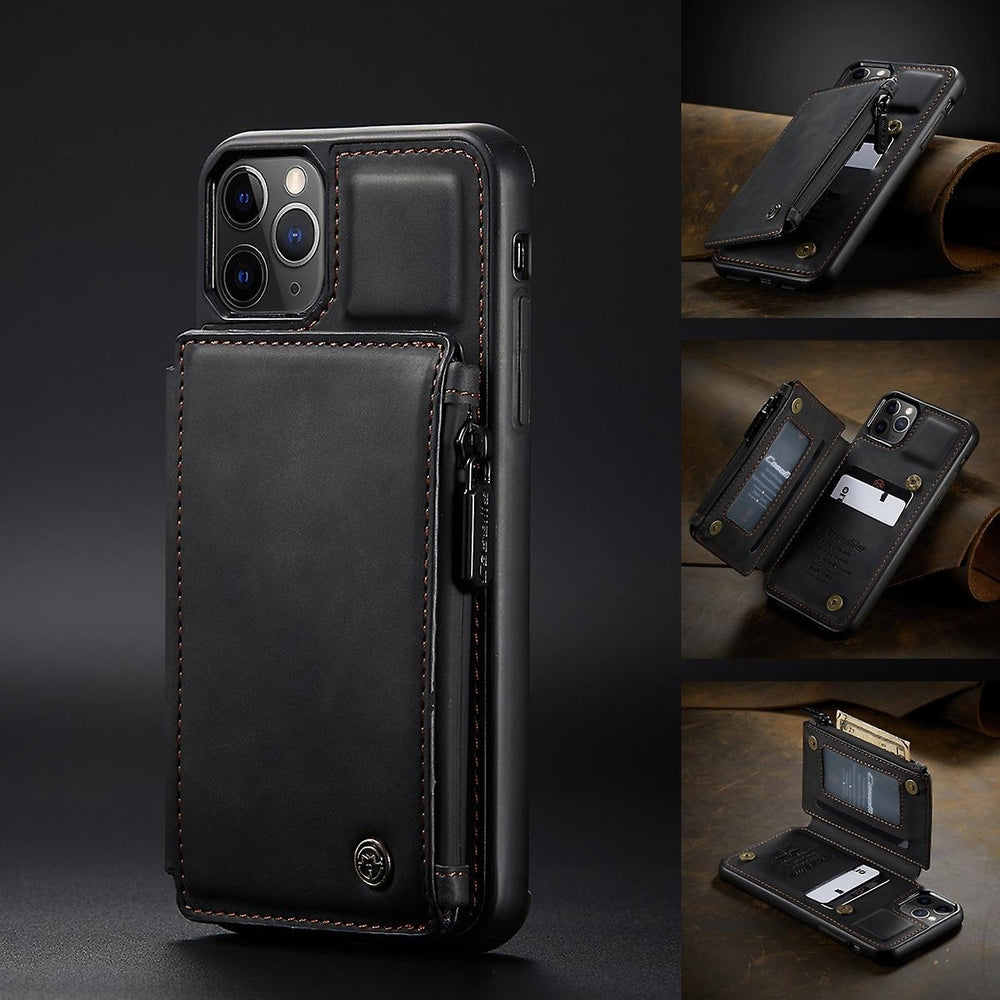 Multipurpose Leather Phone Case With Card Slots Zipper Wallet Back Cover For Iphone 13 Image 2