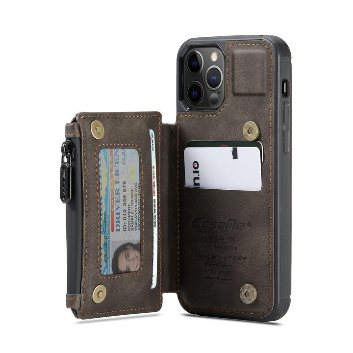 Multipurpose Leather Phone Case With Card Slots Zipper Wallet Back Cover For Iphone 13 Image 4