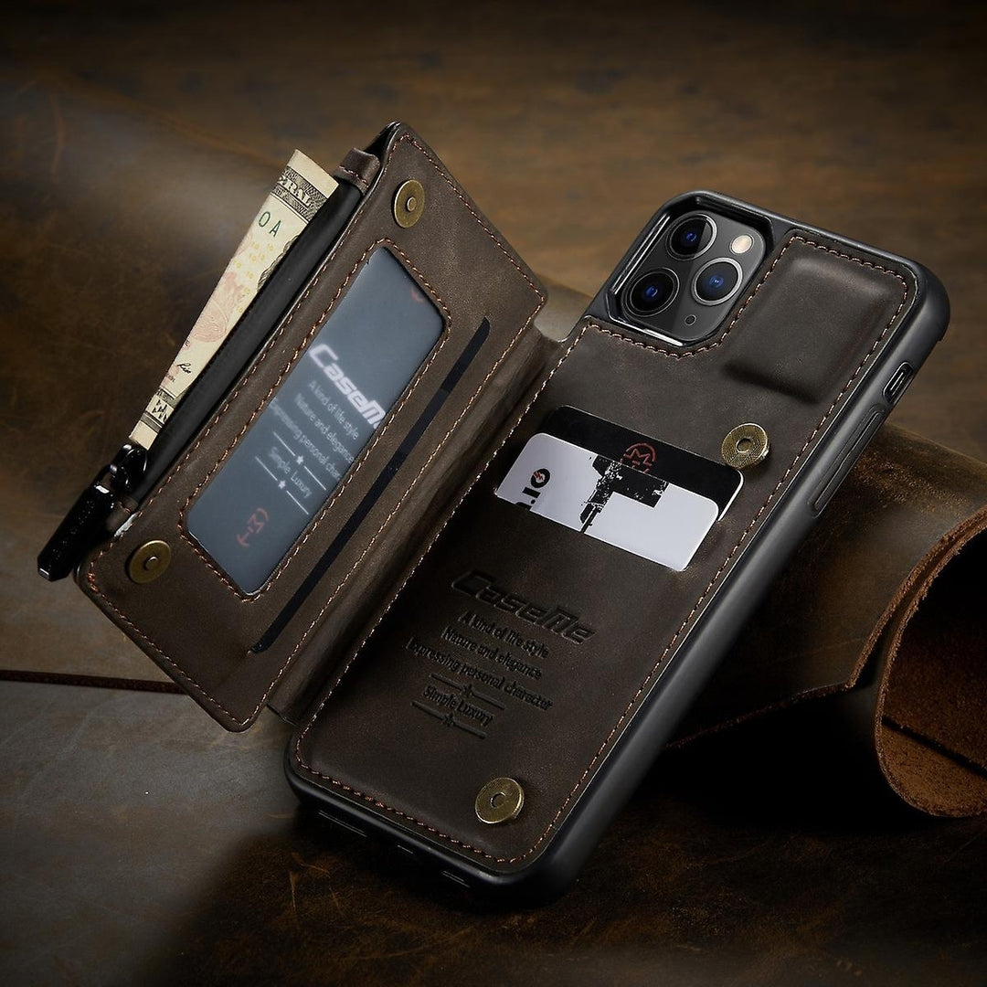 Multipurpose Leather Phone Case With Card Slots Zipper Wallet Back Cover For Iphone 13 Image 6