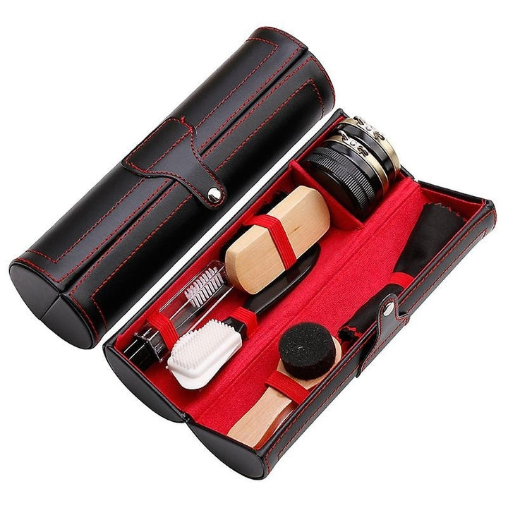 10pcs Shoe Shine Care Set Portable Shoes Polish Cleaning Kit With Leather Cylinder Box Image 1