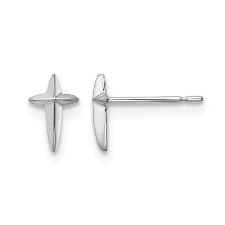 14K White Gold Polished Cross Post Earrings Image 1