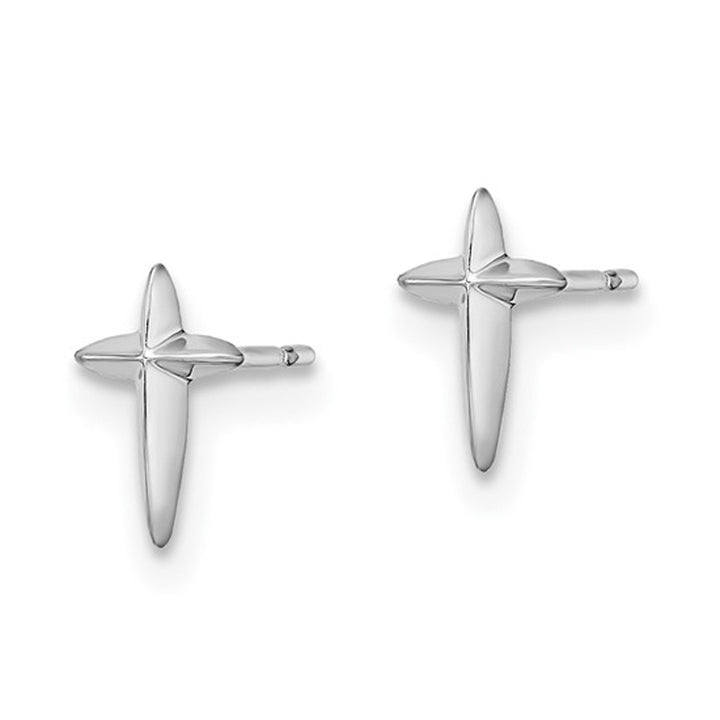 14K White Gold Polished Cross Post Earrings Image 4