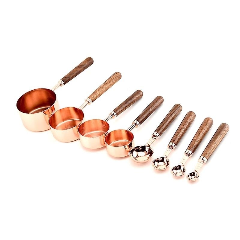 Measuring Cups And Spoons Set With Walnut Wood Handle Dry And Liquid Measuring Cups Backing Tool Image 2