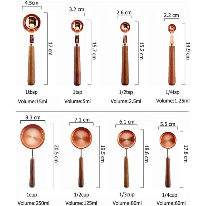 Measuring Cups And Spoons Set With Walnut Wood Handle Dry And Liquid Measuring Cups Backing Tool Image 3