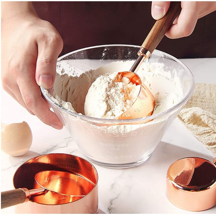 Measuring Cups And Spoons Set With Walnut Wood Handle Dry And Liquid Measuring Cups Backing Tool Image 4