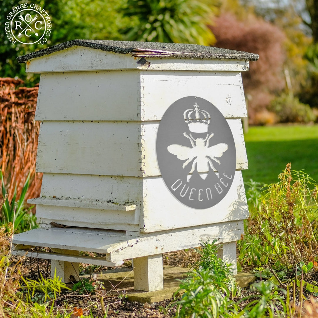 Queen Bee Sign - Unique Metal Bumble Bee Sign for Farmhouse Honey Hive Image 1