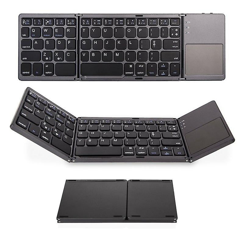 Three-fold Mini Bluetooth Keyboard Wireless Aluminum Alloy Keyboard With Mouse Touchpad Image 1