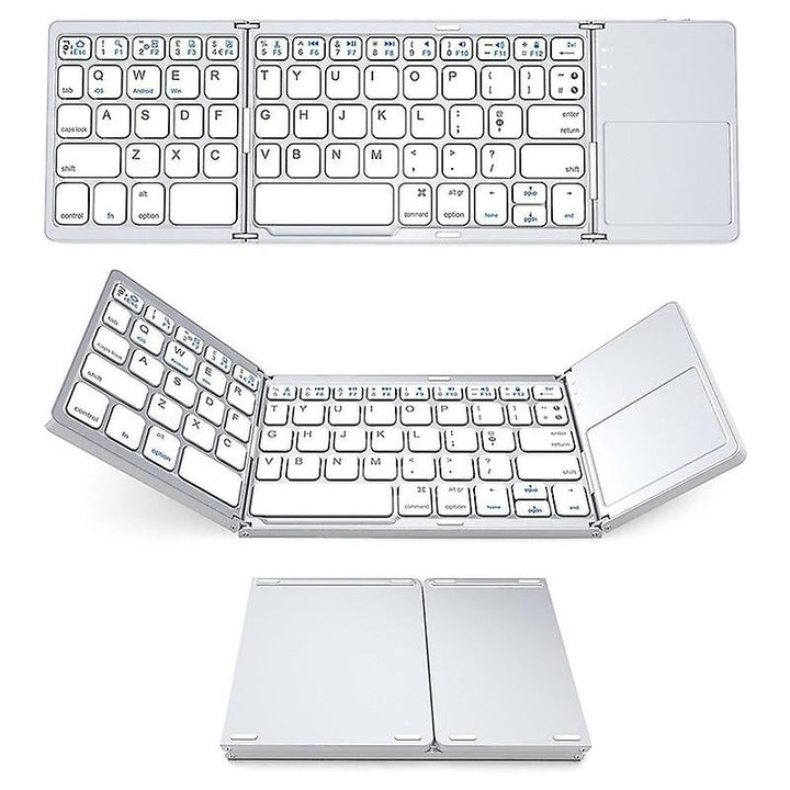 Three-fold Mini Bluetooth Keyboard Wireless Aluminum Alloy Keyboard With Mouse Touchpad Image 1
