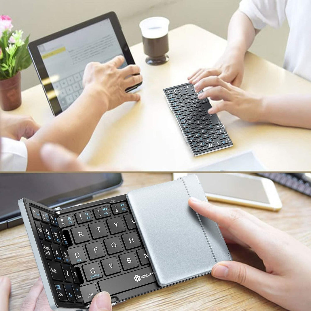 Three-fold Mini Bluetooth Keyboard Wireless Aluminum Alloy Keyboard With Mouse Touchpad Image 9