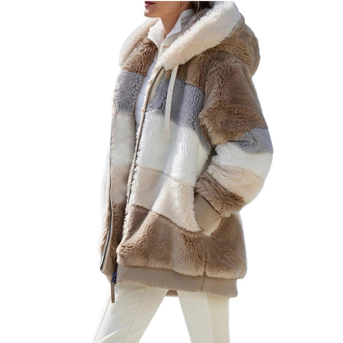 Women Winter Plush Hooded Coat Long Sleeve Zip Up Thick Cardigan Warm Loose Jacket Image 9