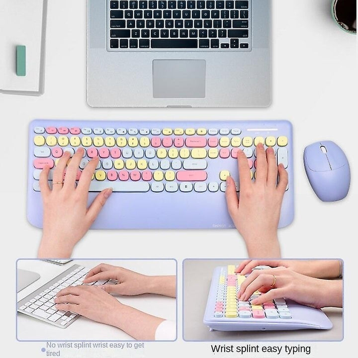 Wireless Colorblock Keyboard Mouse Combo Set Mix Color Keyboard 2.4g For Women Image 4