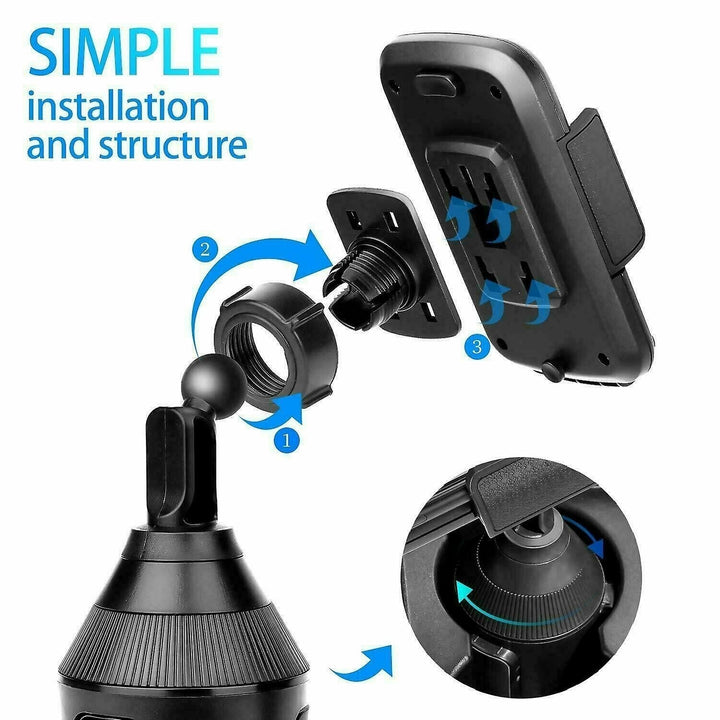 360adjustable Phone Mount Car Cup Holder Stand Cradle Phone Bracket With Smart Release Button Image 3