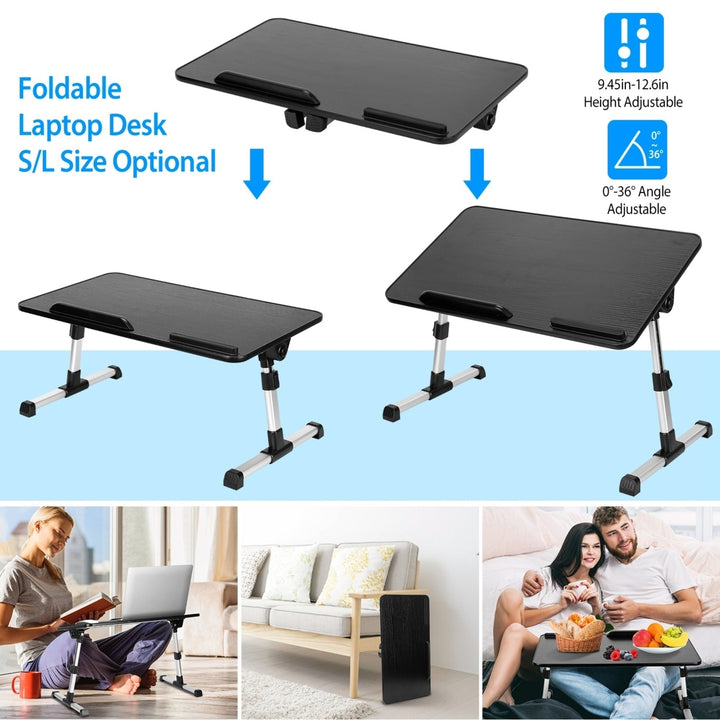 Foldable Adjustable Laptop Stand Aluminum Alloy Black Portable for Bed Couch Floor Image 1