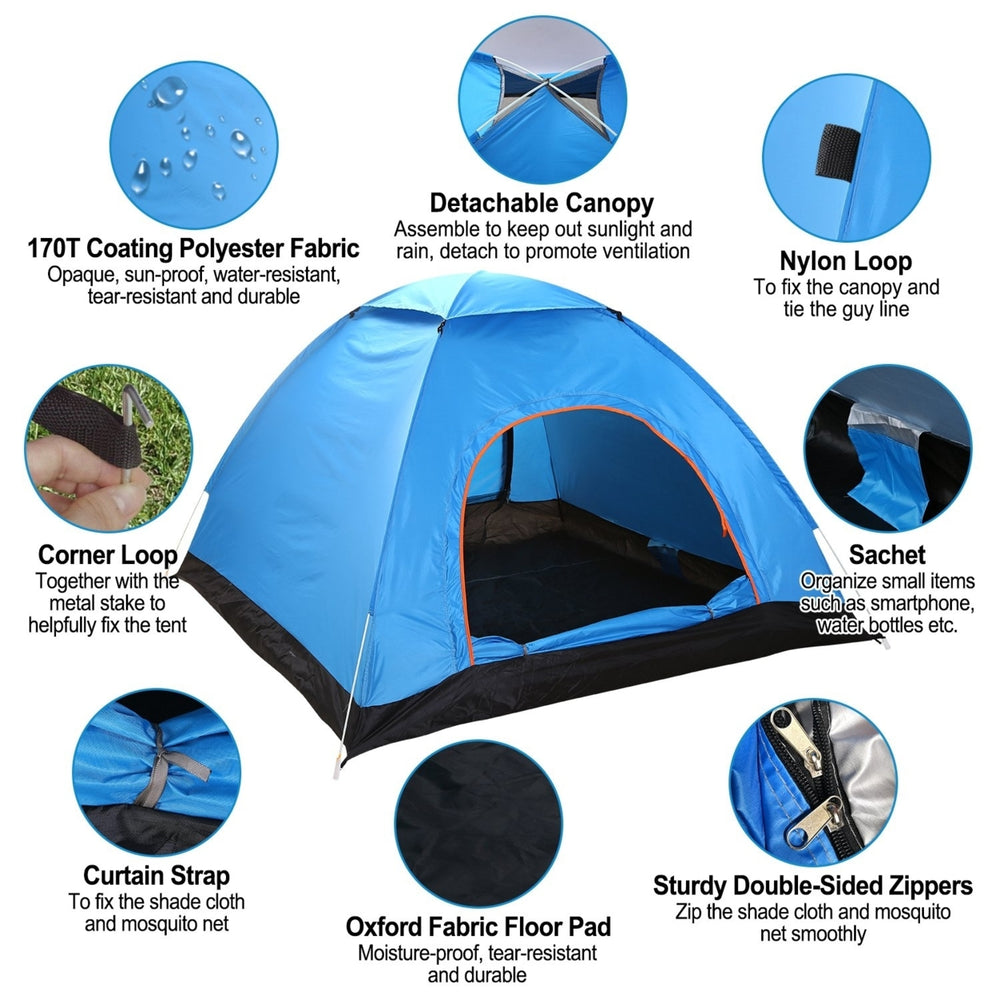 4 Person Waterproof Pop Up Tent Instant Setup with Mosquito Net Blue Green Image 2