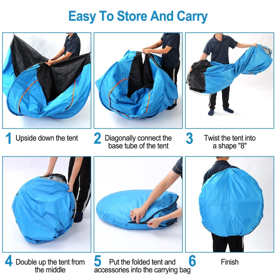 4 Person Waterproof Pop Up Tent Instant Setup with Mosquito Net Blue Green Image 4