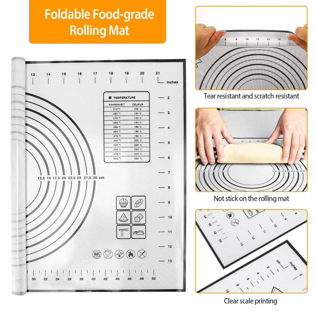 Stainless Steel Rolling Pin with Adjustable Rings and Silicone Rolling Mat Image 4