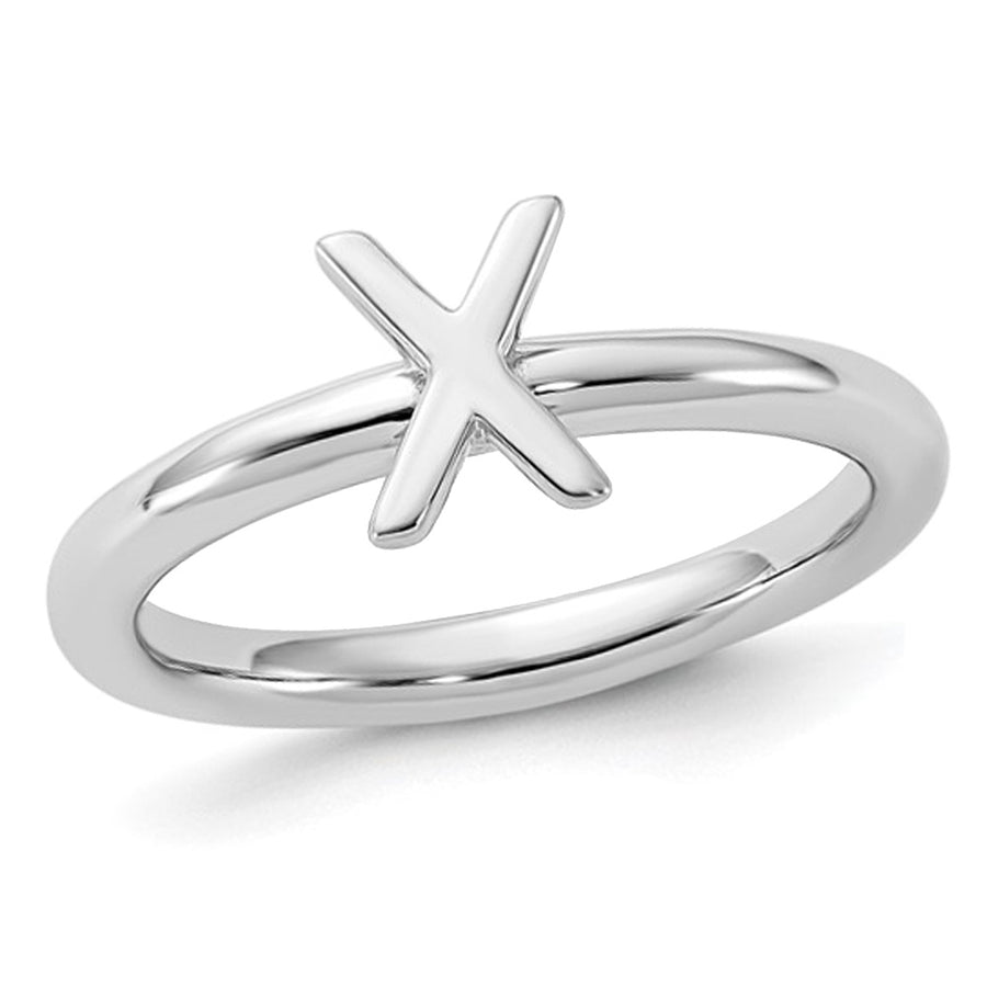 Sterling Silver Rhodium-Plated Polished X Ring Image 1