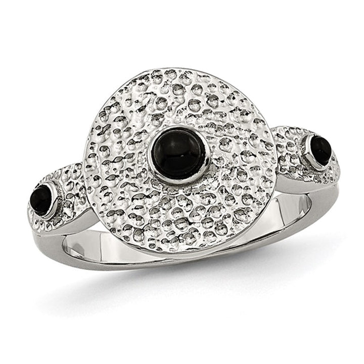 Stainless Steel Polished and Textured Black Onyx Ring Image 1