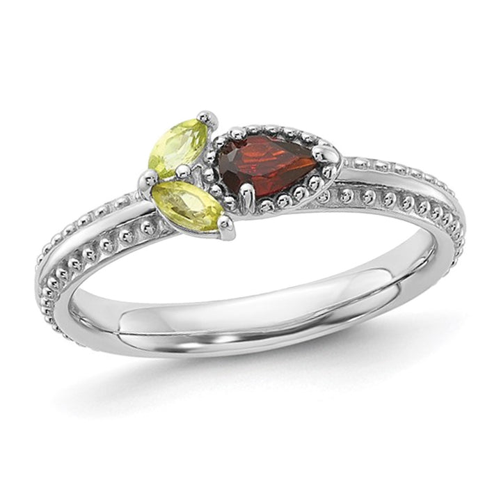 1/5 Carat (ctw) Natural Garnet Ring in Sterling Silver with Peridot Image 1