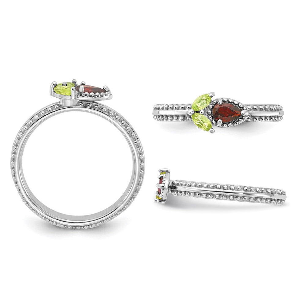 1/5 Carat (ctw) Natural Garnet Ring in Sterling Silver with Peridot Image 3