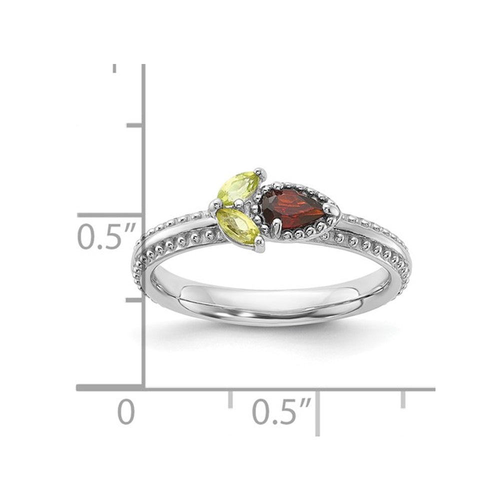1/5 Carat (ctw) Natural Garnet Ring in Sterling Silver with Peridot Image 4