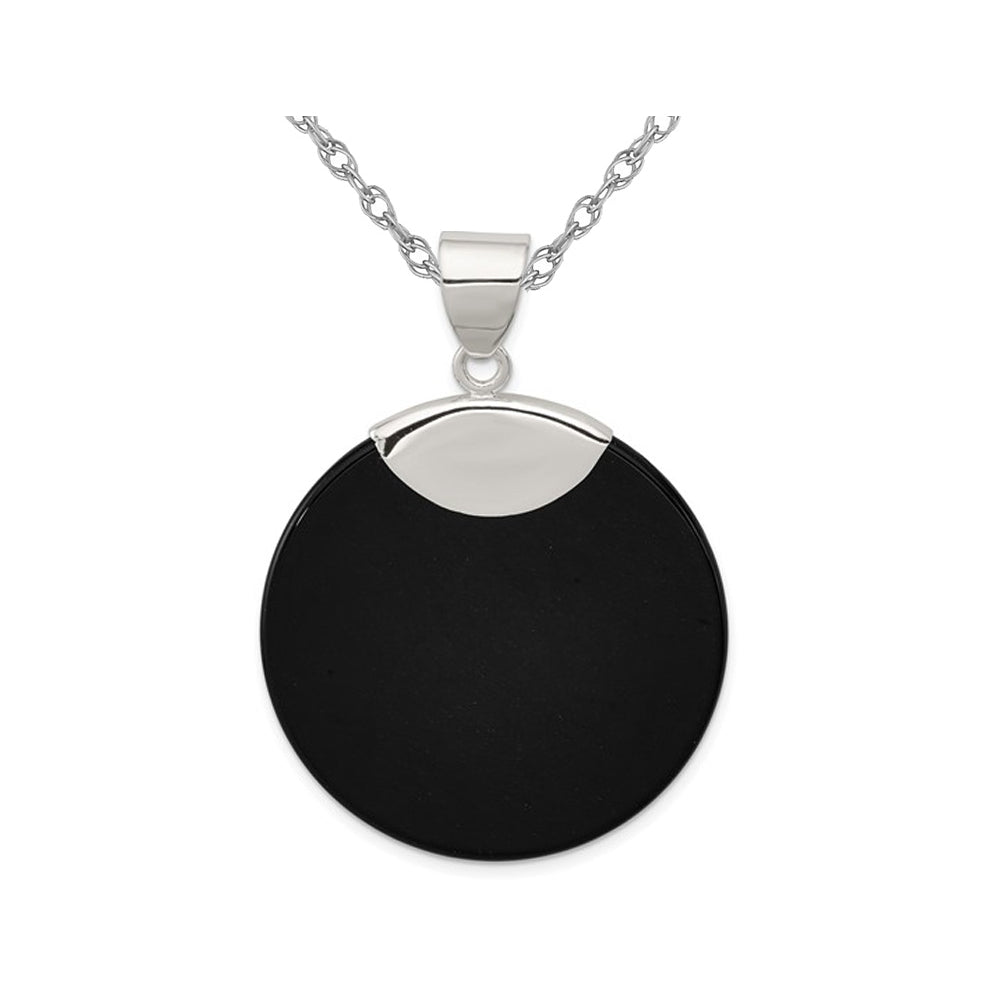 Sterling Silver Black Onyx Disc Pendant Necklace with Chain (18 Inches) Image 1