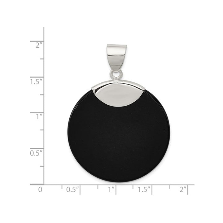 Sterling Silver Black Onyx Disc Pendant Necklace with Chain (18 Inches) Image 2