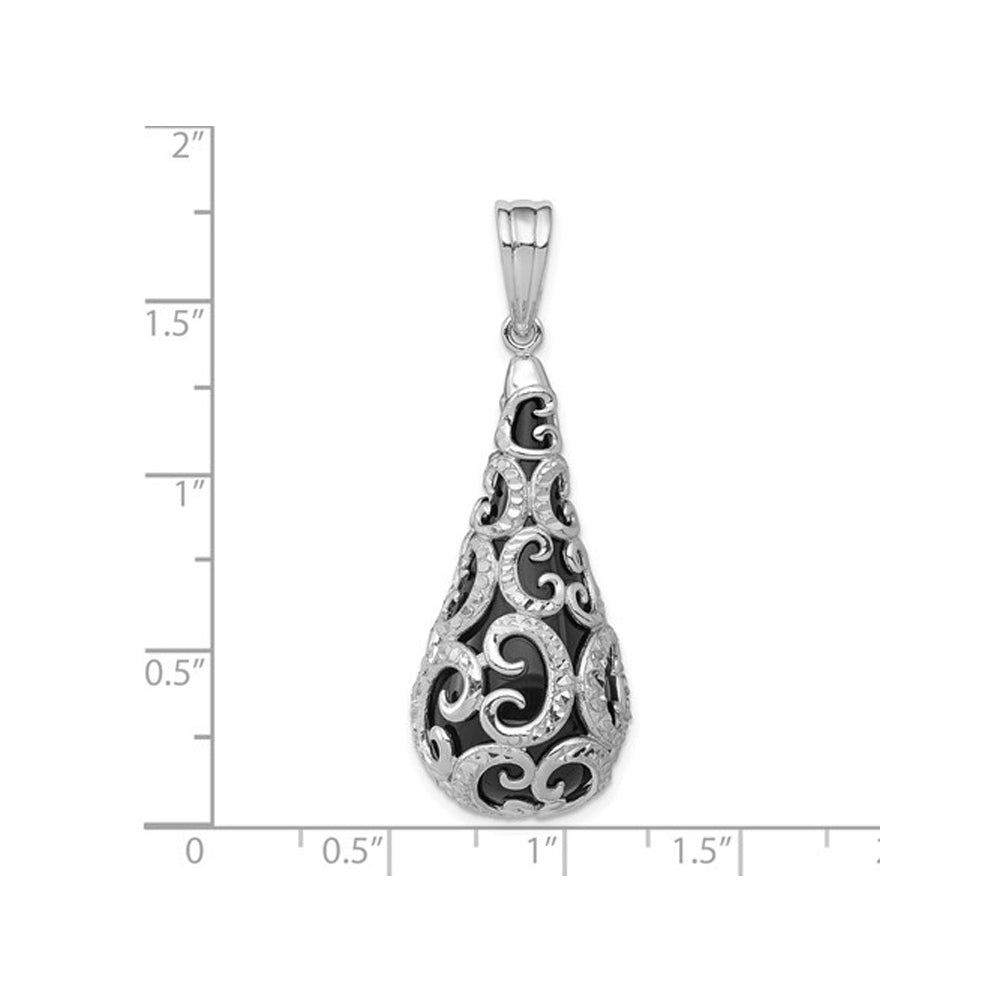 Filigree Sterling Silver Black Onyx Teardrop Dangle Pendant Necklace with Chain (18 Inches) Image 2