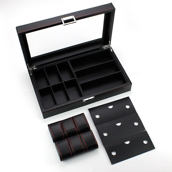 6 Black Leather Watch Box Jewelry Case and 3 Piece Eyeglasses Storage and Sunglass Glasses Display Case Organizer Image 3