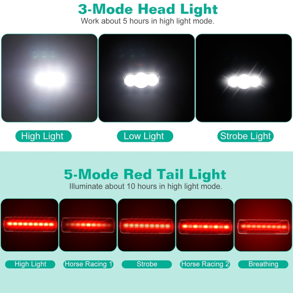 USB Rechargeable Waterproof Bike Light Set Super Bright LED Headlight Taillight Image 2