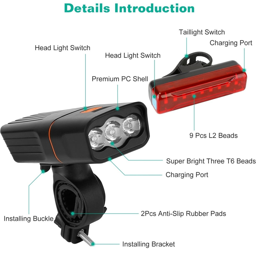 USB Rechargeable Waterproof Bike Light Set Super Bright LED Headlight Taillight Image 6