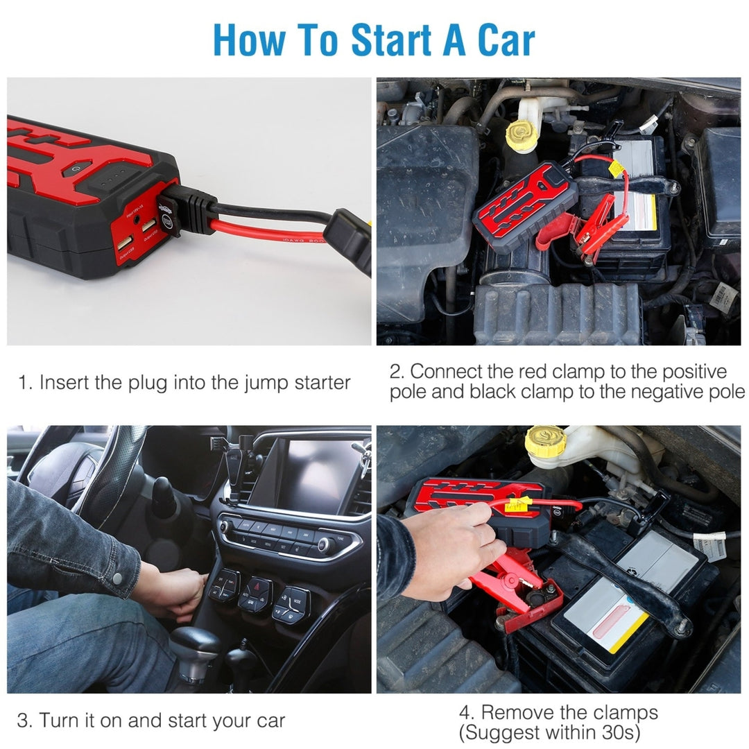 Car Jump Starter Booster 800A Peak 28000mAh Battery Charger Power Bank 4 Modes LED Flashlight for Up to 6.0L Gas or 4.0L Image 8