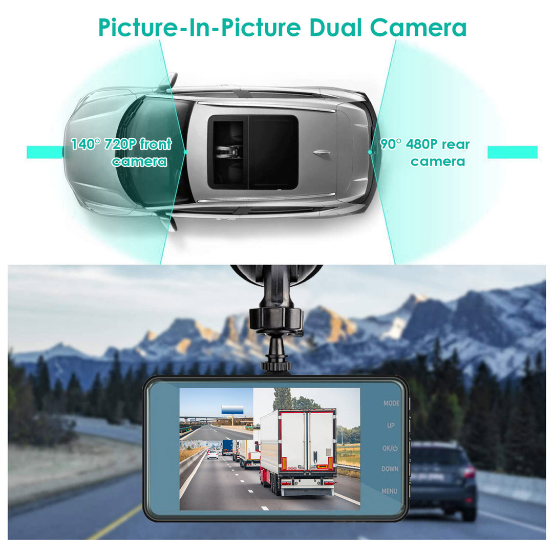 720P Dual Dash Cam Car Camera Recorder Looping Recording Car DVR Driving Vehicle Recorder with Motion Detection Light Image 2
