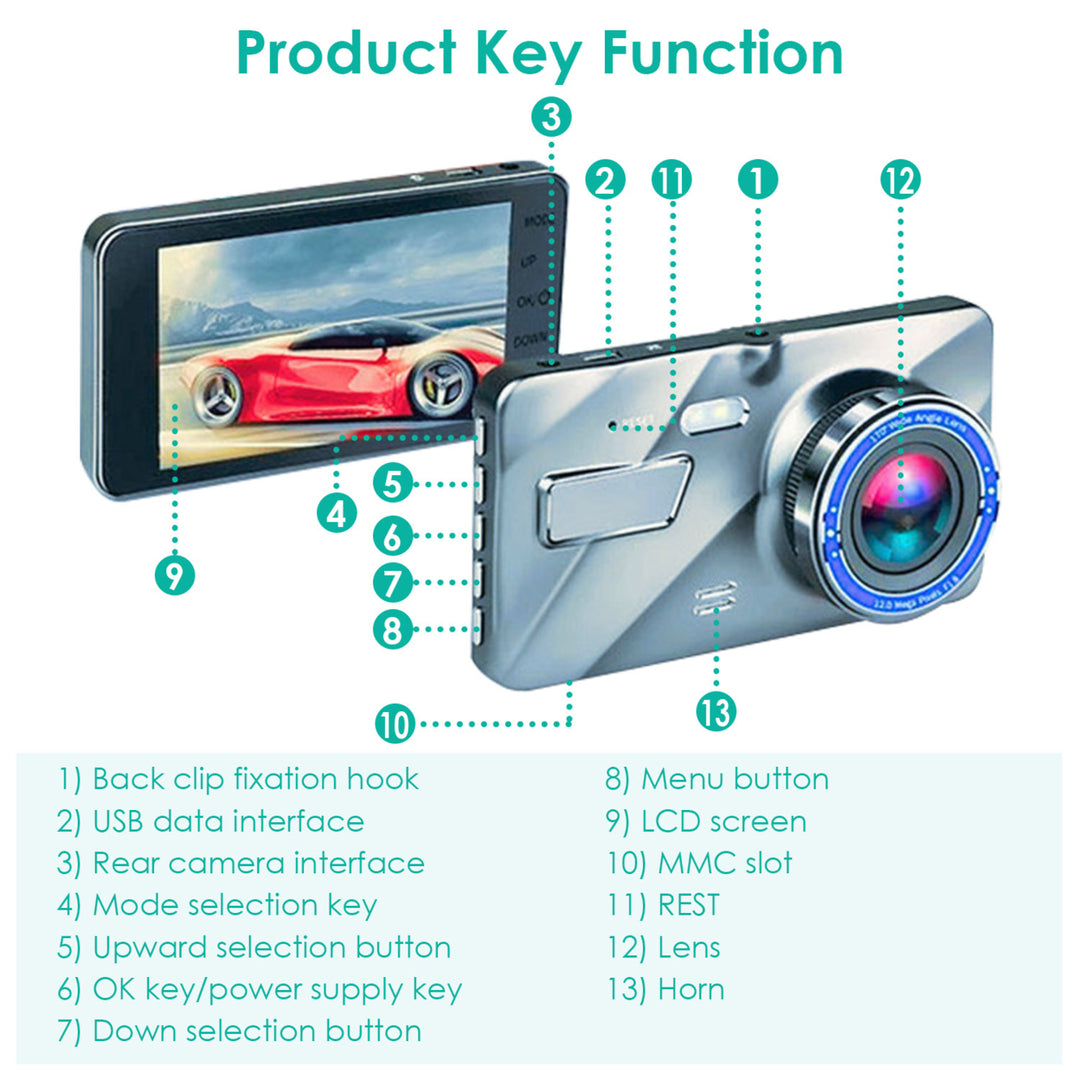 720P Dual Dash Cam Car Camera Recorder Looping Recording Car DVR Driving Vehicle Recorder with Motion Detection Light Image 7