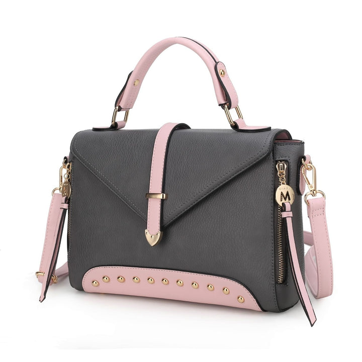 Angela vegan Color-Block Leather Womens Satchel Handbag by Mia K Image 4