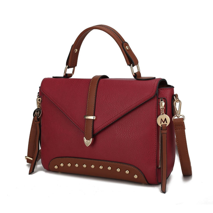 Angela vegan Color-Block Leather Womens Satchel Handbag by Mia K Image 11