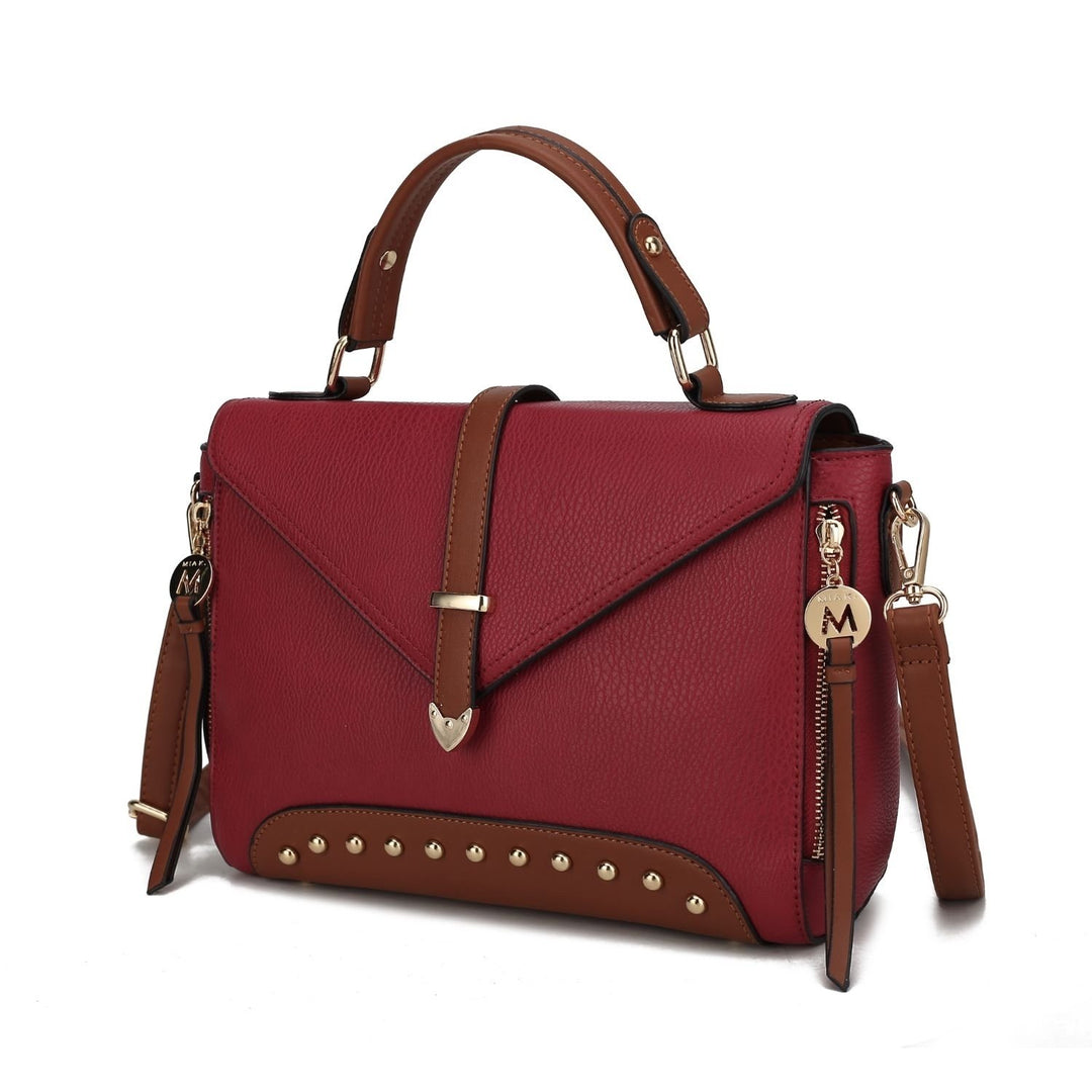 Angela vegan Color-Block Leather Womens Satchel Handbag by Mia K Image 1