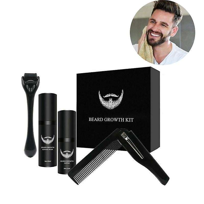 4pcs Bread Growth Kit Men Beard Care Set Hair Growth Enhancer Grooming Tool Image 1