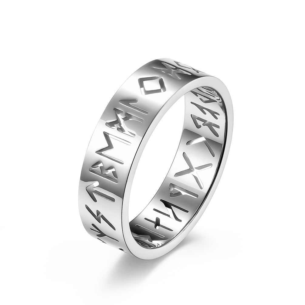 Nordic Script Hollow Titanium Steel Rings Rune Mens and Womens Jewelry Accessories Party Punk Holiday Gift Jewelry Image 2