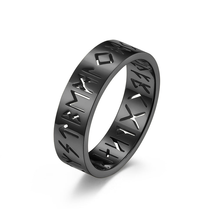 Nordic Script Hollow Titanium Steel Rings Rune Mens and Womens Jewelry Accessories Party Punk Holiday Gift Jewelry Image 3