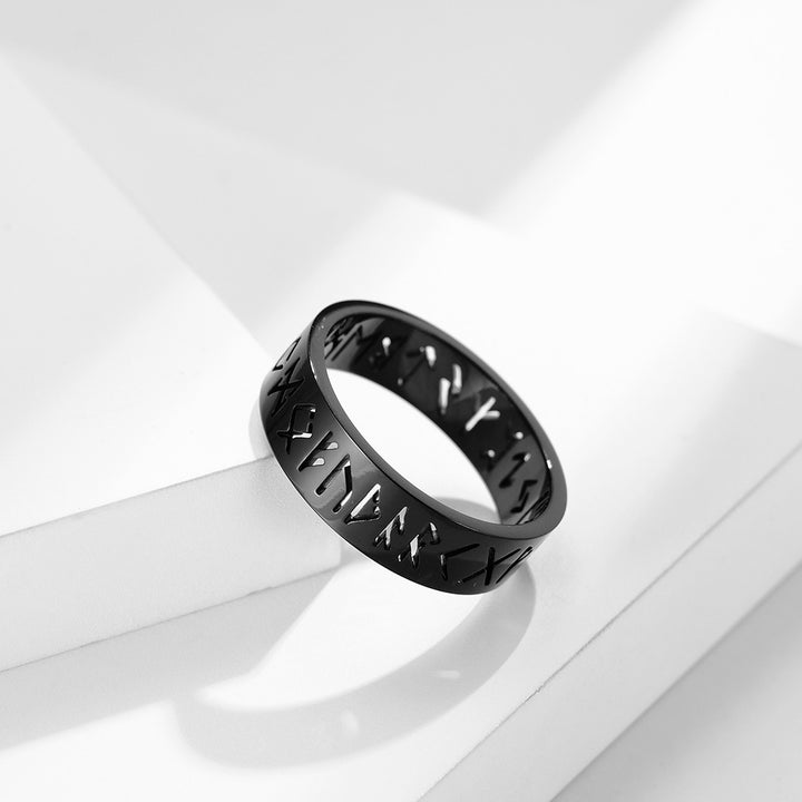 Nordic Script Hollow Titanium Steel Rings Rune Mens and Womens Jewelry Accessories Party Punk Holiday Gift Jewelry Image 6