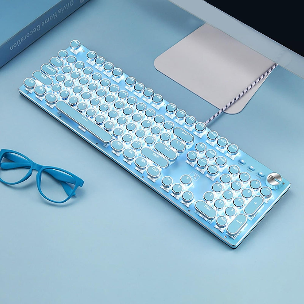 Retro Punk Gaming Mechanical Keyboard With Blue Switches White Backlight Image 2