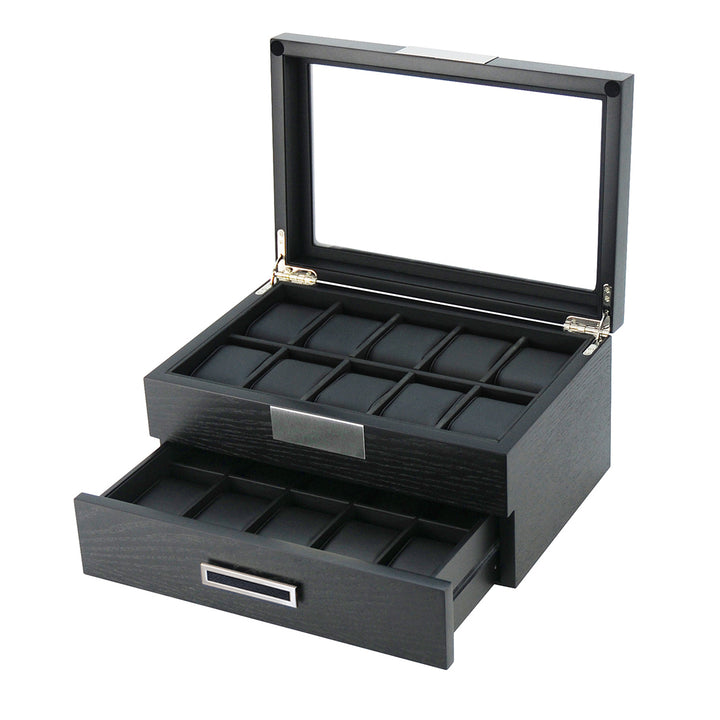 20 Slots Wooden Watch Display Case Glass Top Jewelry Collection Storage Box Organizer for Men and Women Image 2
