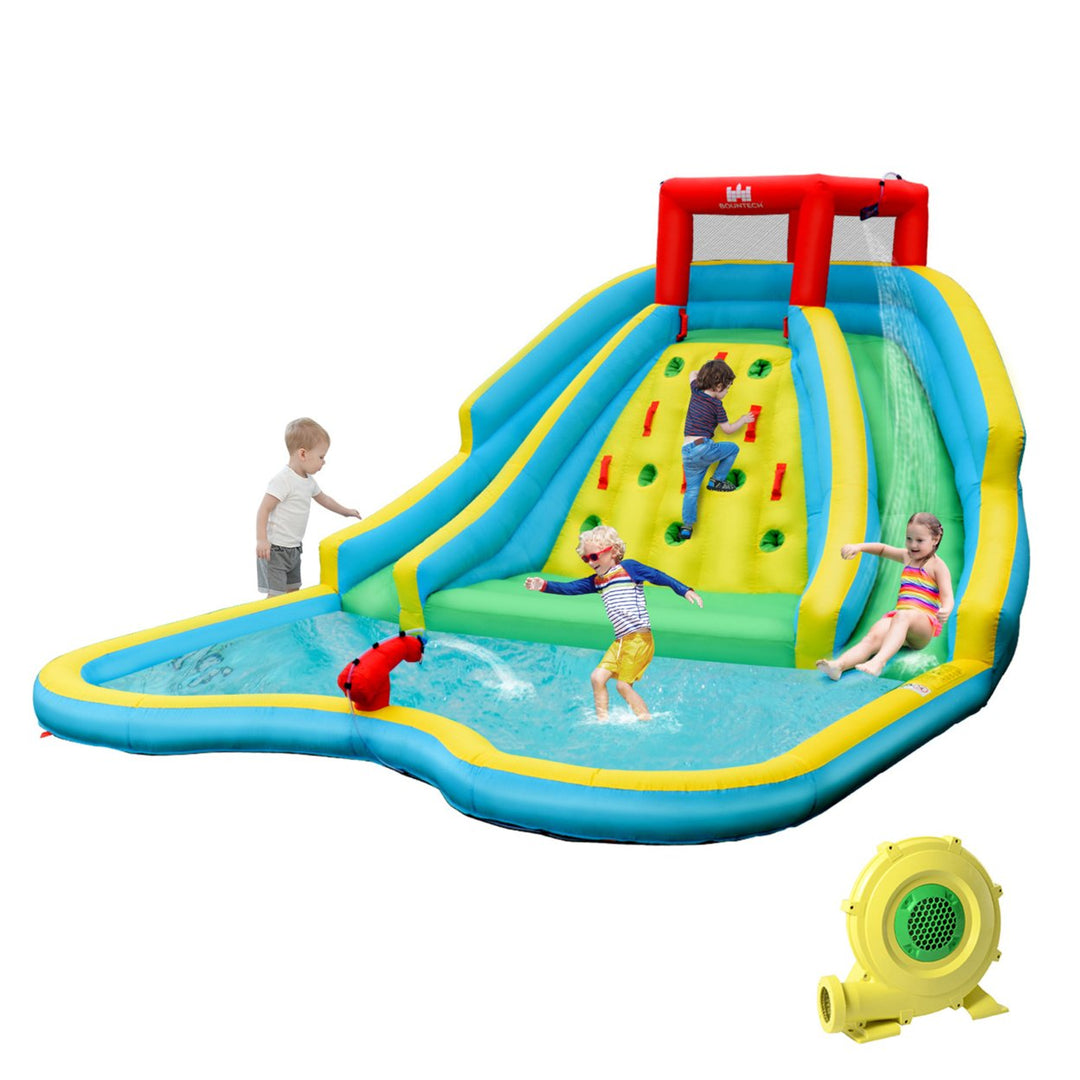Inflatable Mighty Water Park Bouncy Splash Pool Climbing Wall w/ 735W Blower Image 1