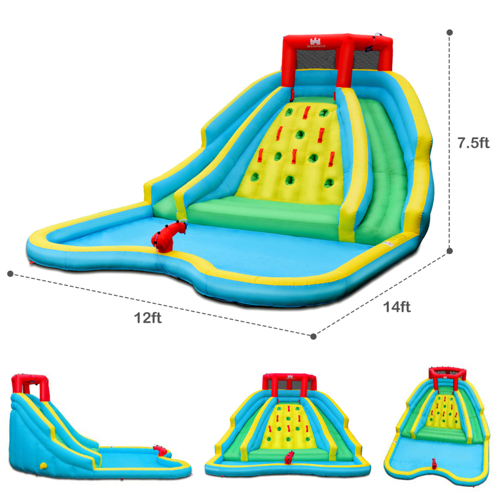 Inflatable Mighty Water Park Bouncy Splash Pool Climbing Wall w/ 735W Blower Image 2
