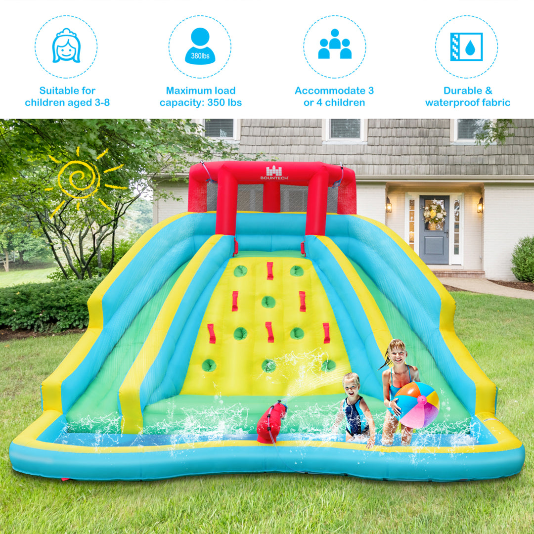 Inflatable Mighty Water Park Bouncy Splash Pool Climbing Wall w/ 735W Blower Image 3