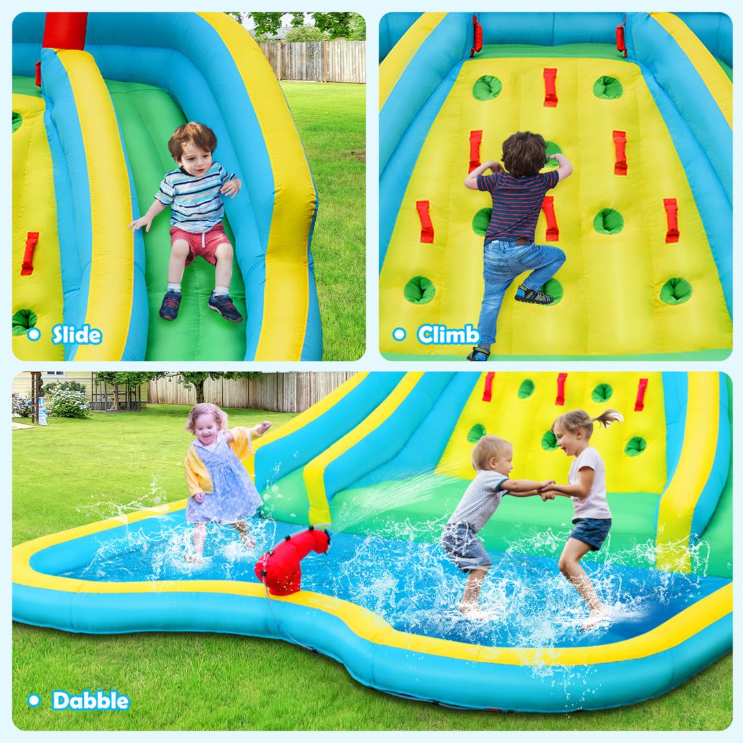 Inflatable Mighty Water Park Bouncy Splash Pool Climbing Wall w/ 735W Blower Image 4