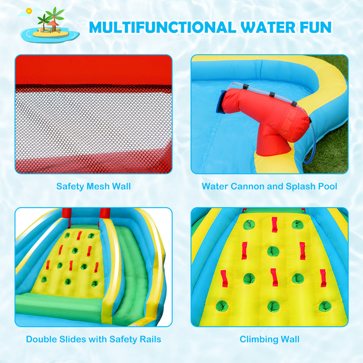 Inflatable Mighty Water Park Bouncy Splash Pool Climbing Wall w/ 735W Blower Image 8