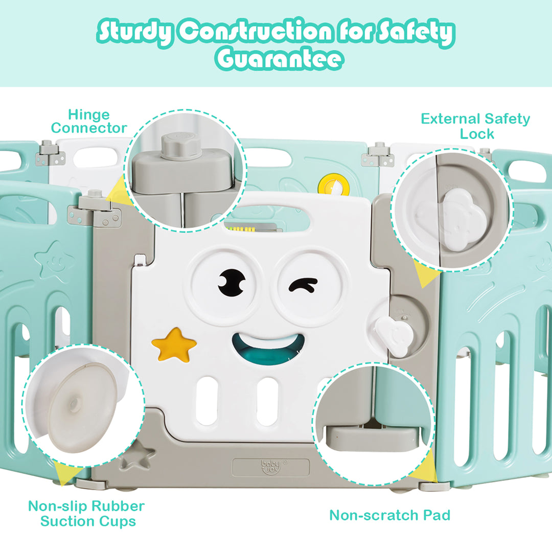 Costway 14-Panel Foldable Baby Playpen Kids Activity Centre Lock Door Rubber Bases Image 4