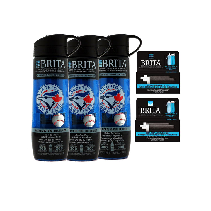 3 x Brita Hard Sided Bottles - Print Blue Jays & 2 Pack2 Filters Image 1